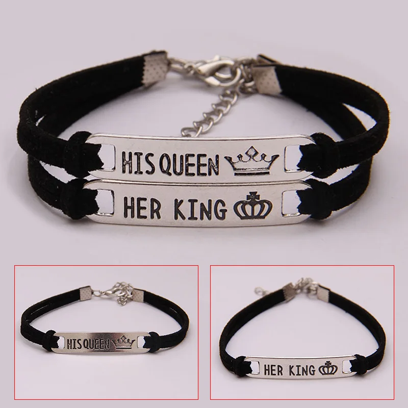 Модный комплект из 2 предметов браслет сплава Her Queen King для пары ювелирный подарок