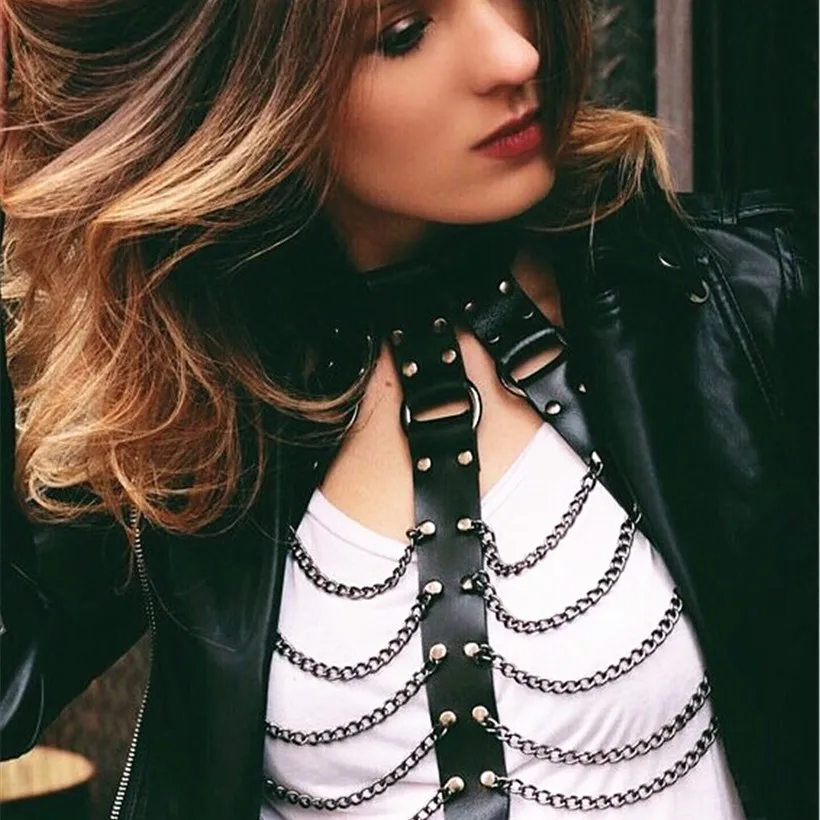 Кожаный жгут пикантные цепочки для тела Женский Бандаж Готический цепь модные