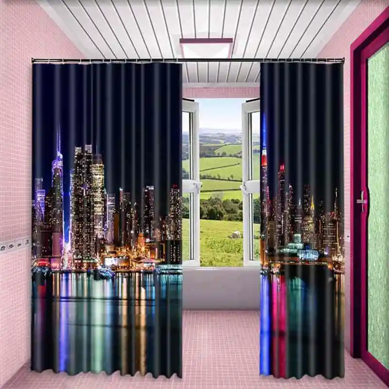 1Set Blackout Curtain Night Sky City Picture 3D Print Window Curtains Drapes For Living Bed Room Hotel Wall Tapestry | Дом и сад