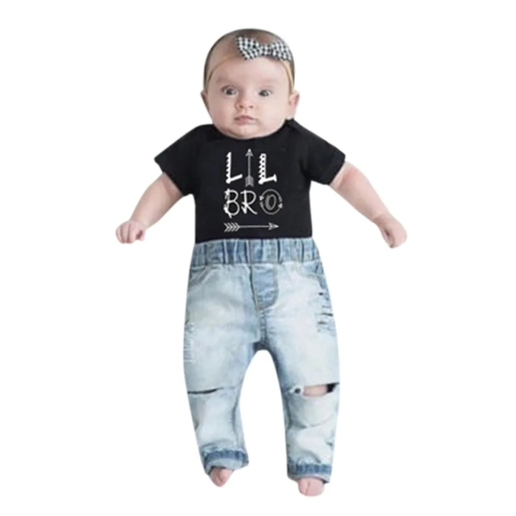 Одежда для маленьких мальчиков Хлопковый комбинезон с надписью Little Brother Футболка