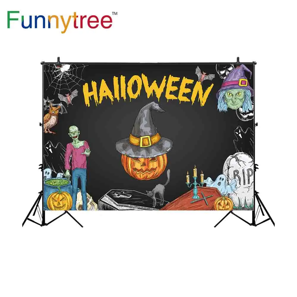 Фон для фотосъемки Funnytree черный призрак тыква каскадная шкатулка Хэллоуин