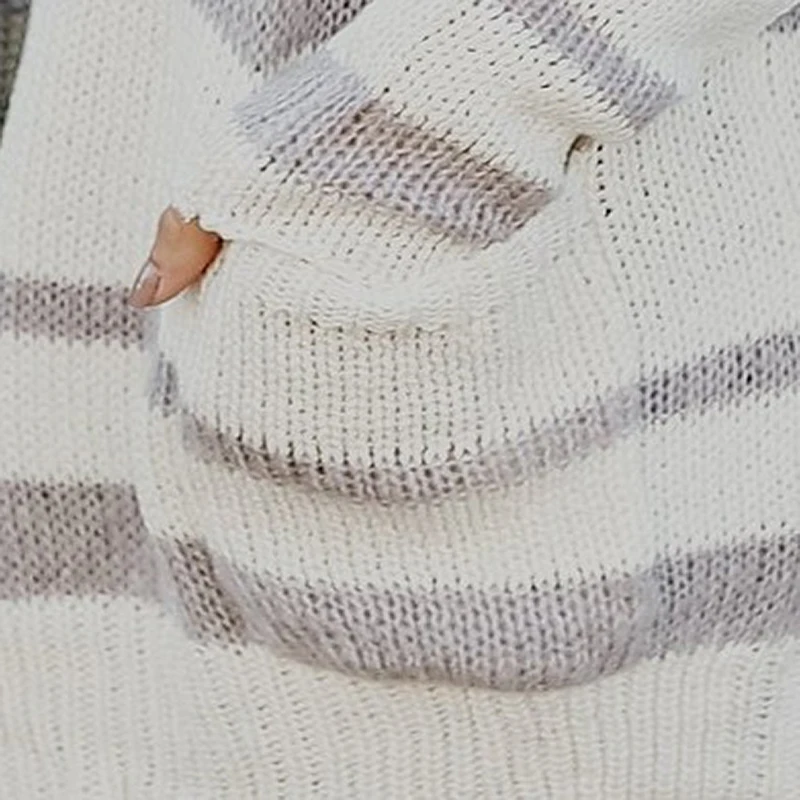 Liva Girl Spring 2019 Woman Long Sleeve Cardigan knitted Striped Sweater with Pocket Female Lady Loose Cardigans Clothing |