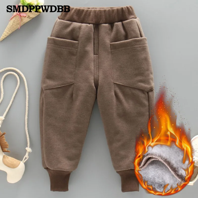 SMDPPWDBB 90 130 см повседневные Зимние флисовые штаны для мальчиков утепленные брюки