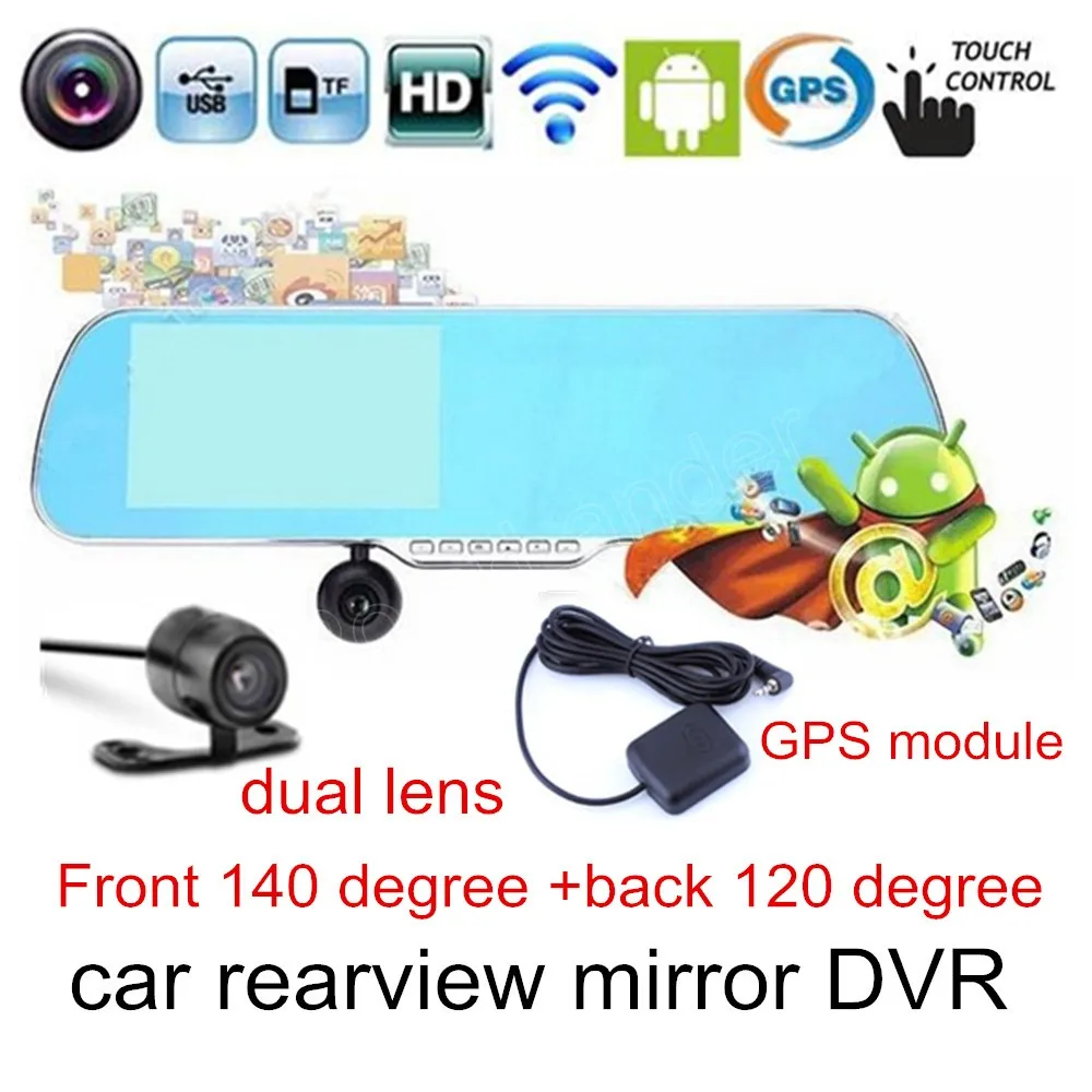 

touch screen DVR camera HD Rearview mirror car 5 inch camcorder dual lens for android WIFI GPS navigation module video recorder