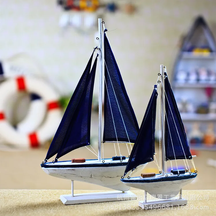 Деревянная модель корабля Miniatur морской ручной работы резная деревянная лодка синий парусный корабль украшения Морской Декор домашние ремесла подарок