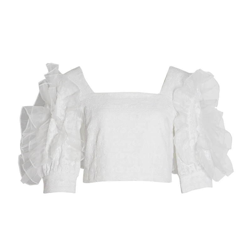 TWOTWINSTYLE элегантная сетчатая женская блузка пэчворк квадратный воротник с пышными