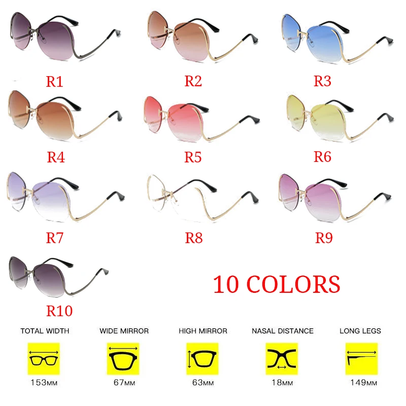 RBUDDY Sunglasses Women Oversize Brand Designer 2017 Big Size Female Clear Lens glasses Transparent Gradient Rimless Sunglasses|designer rimless