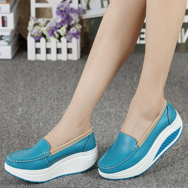 ROLCCGIO Fashion Sneakers loss Weight Women Swing Genuine Leather Fun Solid Breathable Platform Wedges Shoes | Обувь