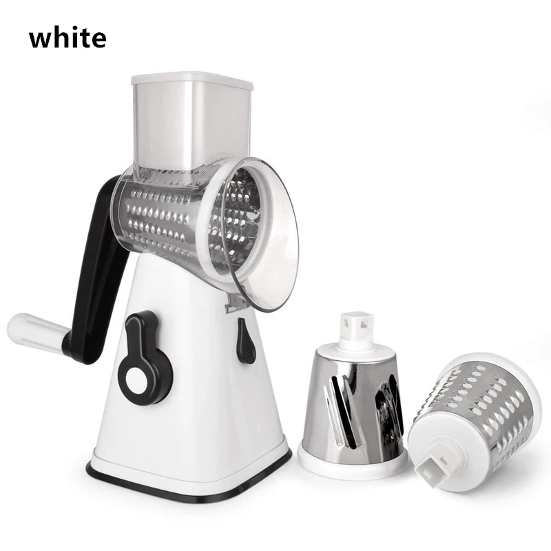 White New Round Vegetable Cutter Mandoline Slicer Potato Carrot Grater Slicer with 3 Stainless Steel Blade Nut Shredder Kitchen Tools - Цвет: White