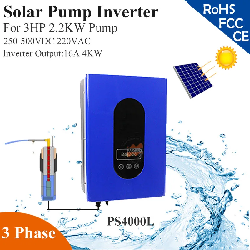 4KW 16A 3 фазы 220VAC MPPT солнечный насос инвертор с IP65 для 3HP 2.2KW водяной орошения и