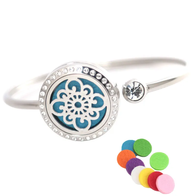 

Gearwheel Bracelet Locket Bangle Aromatherapy 25mm Magnet Crystal Stainless steel essential oil diffuser locket bracelet
