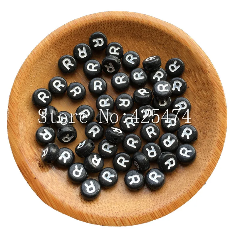 

Single Character R Printing Acrylic Letter Beads 4*7MM Flat Coin Round Shape 3600PCS/Lot Plastic Initial Jewelry Alphabet Beads