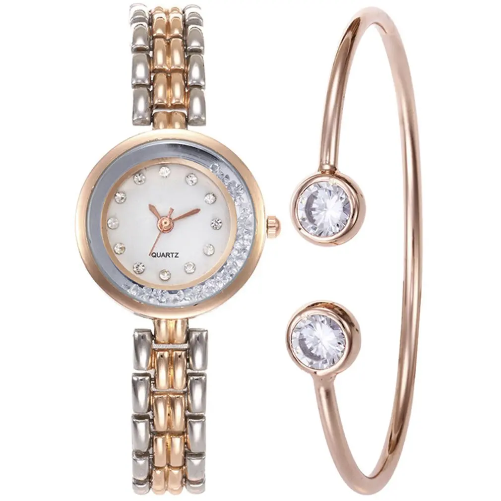 Новые модные женские часы кварцевые браслет из двух частей набор Популярные для