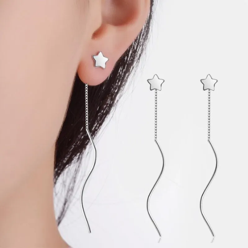 

New Fashion 925 Sterling Silver Jewelry Original Creative Simple Five-pointed Star Ripple Tassel Female Dangle Earrings SE282