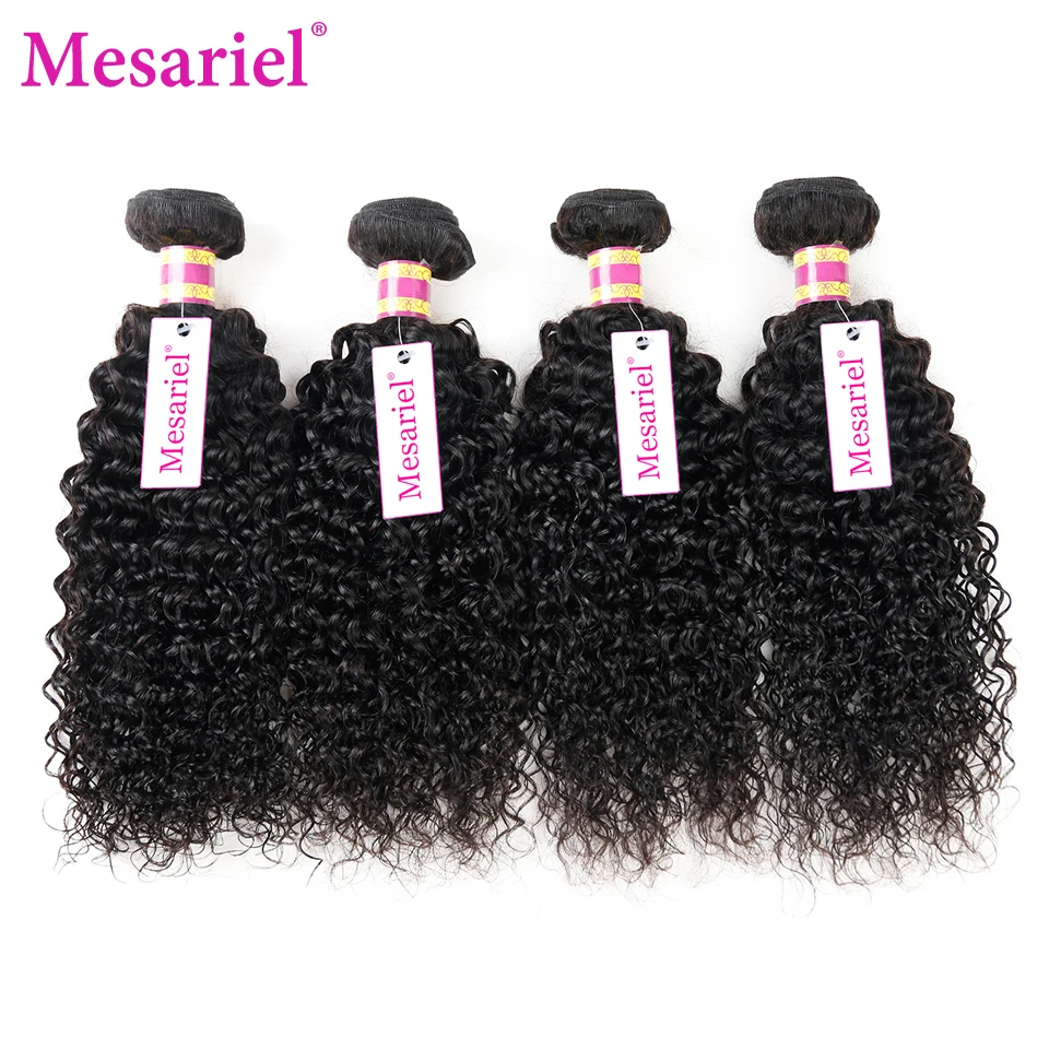 Mesariel Kinky Curly Hair 4 Bundle Deals Peruvian Bundles Remy Extension | Шиньоны и парики