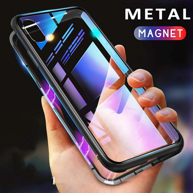 Металлический магнитный чехол для iPhone XR XS MAX X 8 Plus 7 + задняя крышка из закаленного