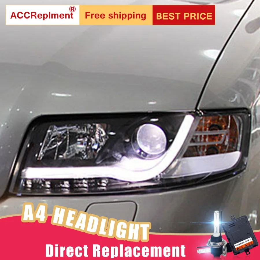 2 шт. светодиодный фары для автомобиля Audi A4 2001-2004 светодиодный Автомобильные фары ангельские глазки комплект ксеноновых фар, Высокопрочная конструкция протовотуманная подсветка Габаритные огни