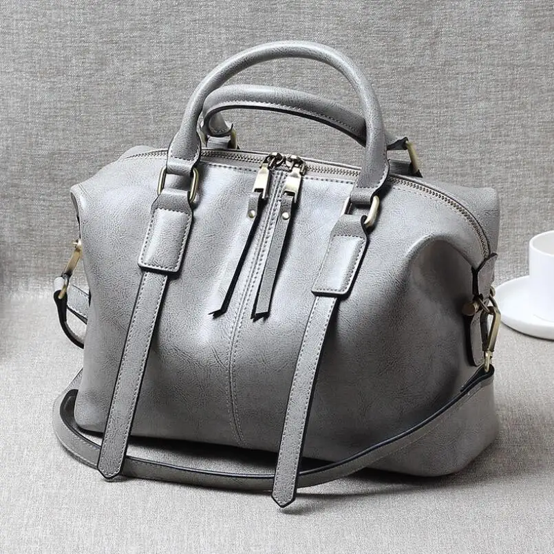 

FoxTail & Lily Oil Wax Leather Boston Handbag Women Genuine Leather Shoulder Messenger Bag Fashion Luxury Designer Crossbody Bag