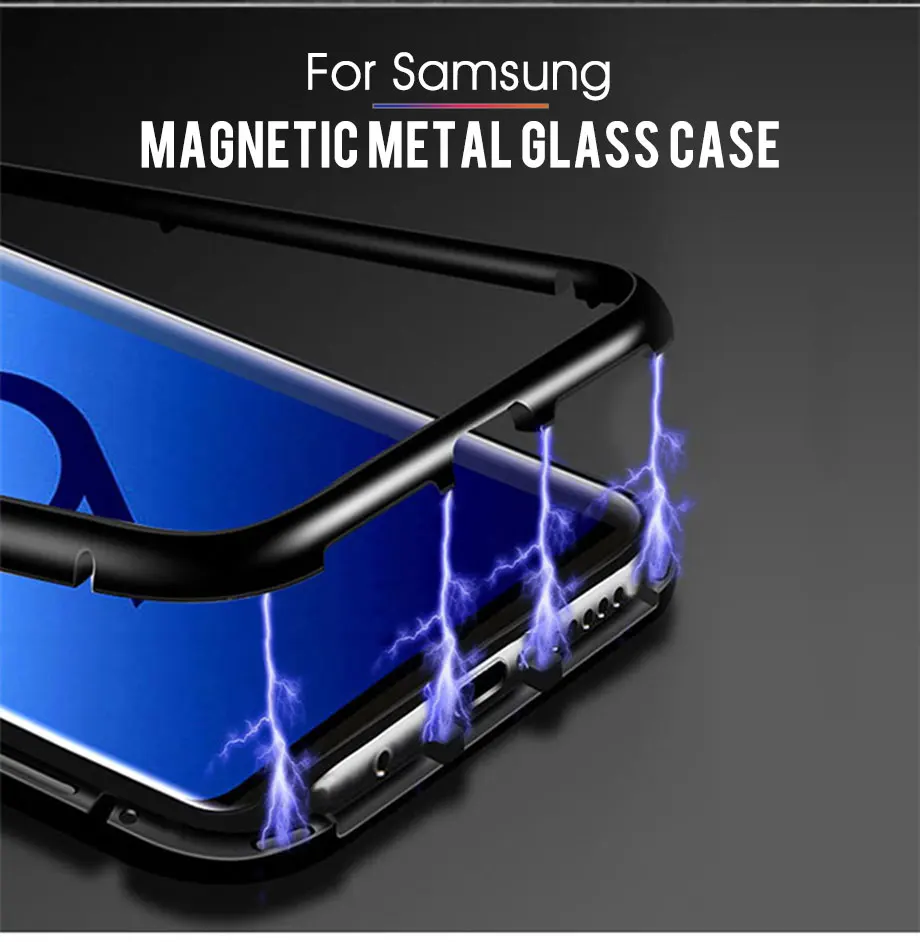 Металлический магнитный чехол для samsung Galaxy S8, S9, S10 Plus, закаленное стекло для samsung Note8, Note9, S10E, задняя крышка на магните, чехол s