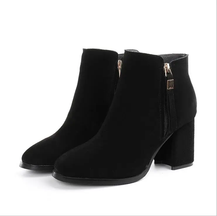 2018 autumn winter The New British style Thick heel Genuine Leather Shoes women Retro Nubuck Pointed Toe Square | Обувь