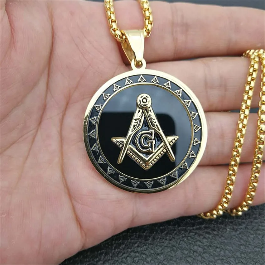 Купи Hip Hop Round Coin Masonic Pendants Necklaces Gold Color Stainless Steel Free-mason Necklace For Women/Men Jewelry за 618 рублей в магазине AliExpress