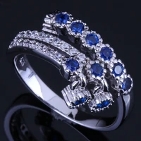 adorable drop blue cubic zirconia white cz silver plated ring v0681