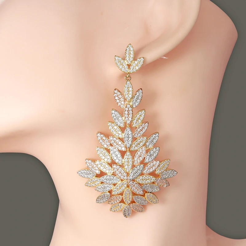 Серьги HADIYANA, новая мода, маленькие листья, дизайн, большие серьги, ручная работа, серьги для женщин, элегантные циркониевые EH932, женские серьги