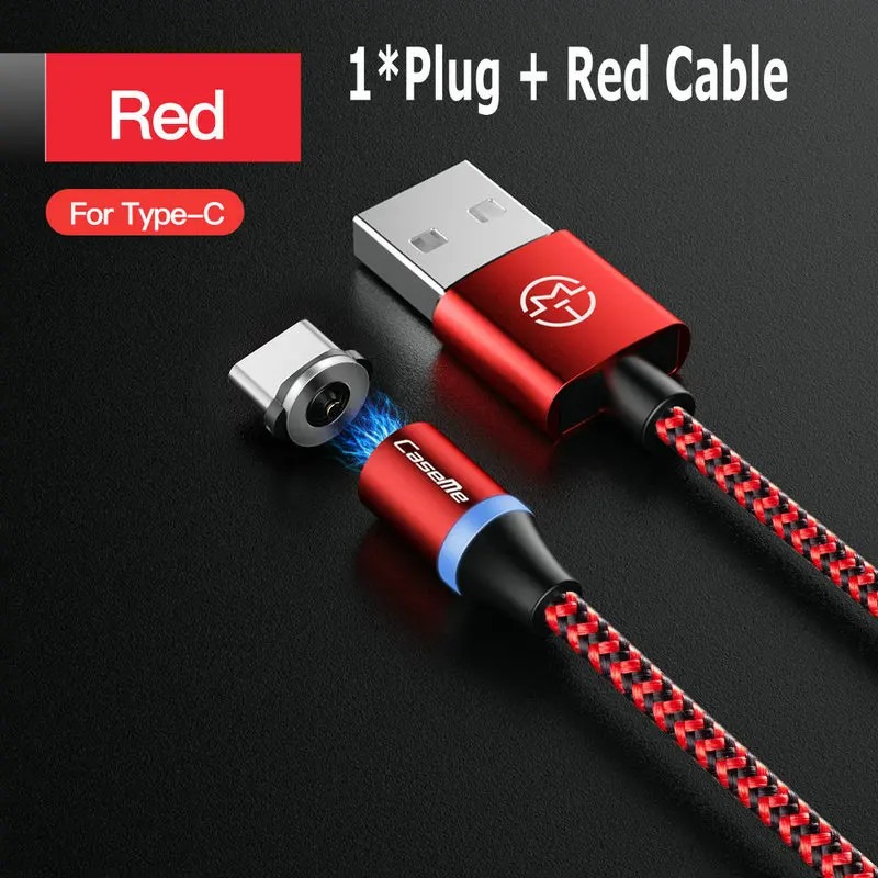 For Type C-Red CaseMe светодиодный кабель с магнитной адсорбцией для кабеля типа C Micro USB для быстрой зарядки 3 в 1 нейлоновый провод съемный магнитный кабель для телефона - Цвет: For Type C-Red
