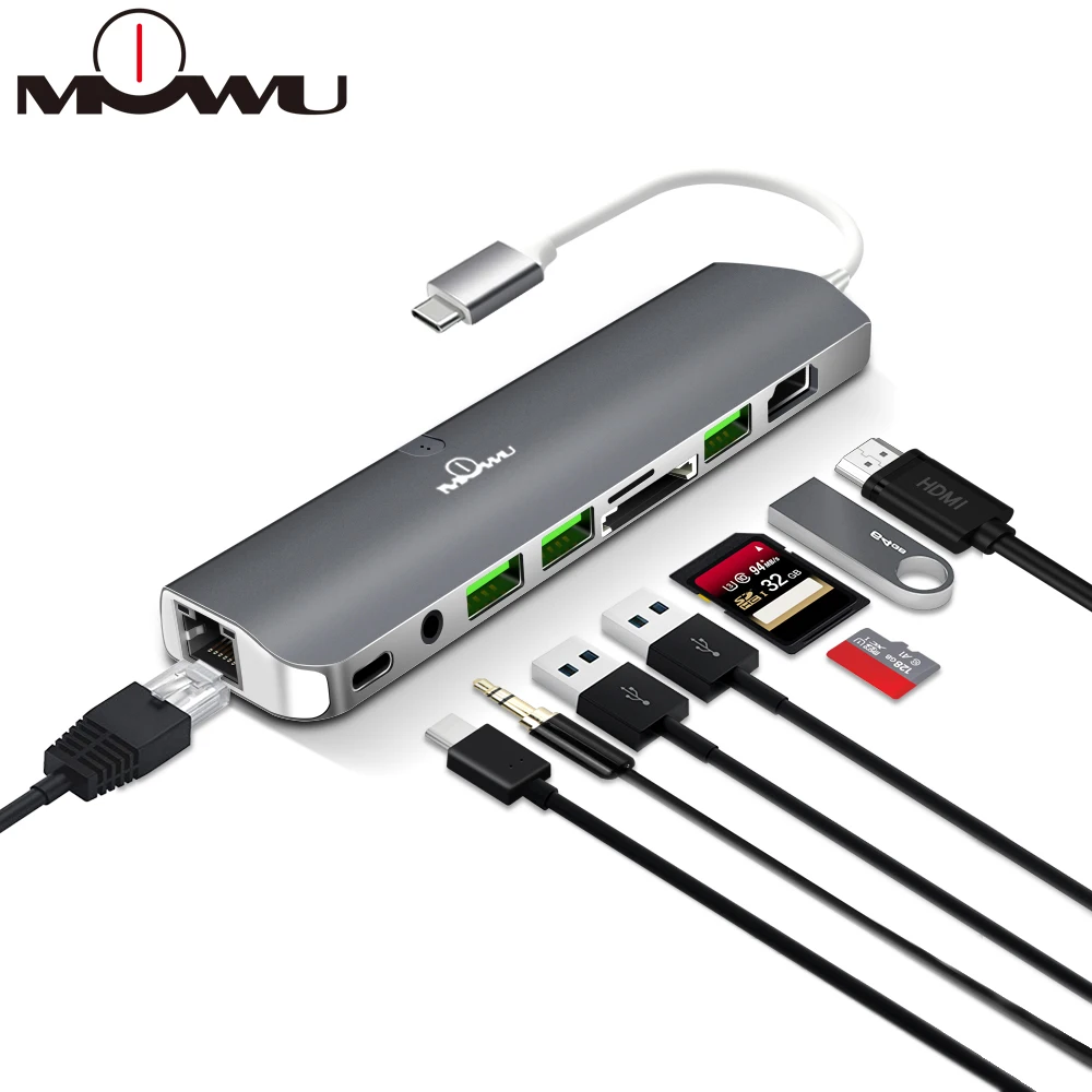 Адаптер для USB TYPE C Thunderbolt 3 9 в 1 с HDMI 4k PD 0 кардридер SD TF карт MacBook Pro Air 13 15|USB-хабы| |