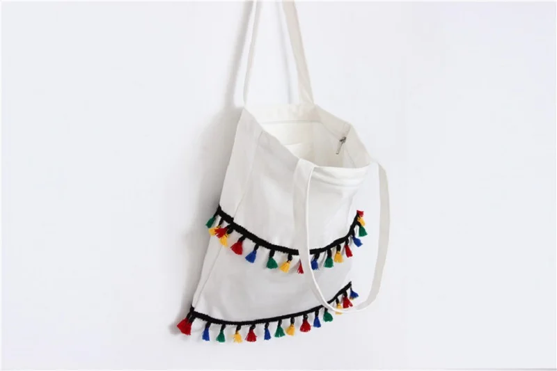 Cute Handbag Color Tassel Decorated Single Shoulder Portable Canvas Bags Student Environmental | Багаж и сумки