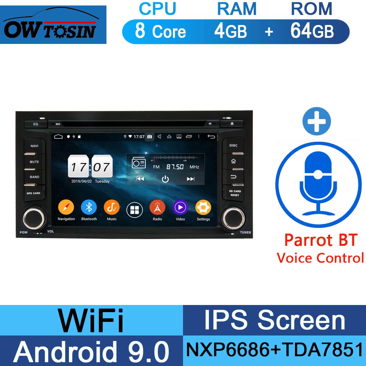 64G Parrot BT " ips 8 ядерный 4 Гб+ 64 ГБ Android 9,0 автомобильный dvd-плеер для Seat Leon 2013 gps Радио DSP Parrot BT CarPlay - Цвет: 64G Parrot BT