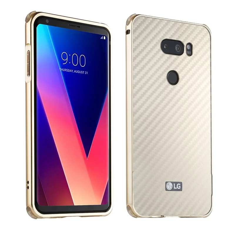 Чехол для LG V10 V20 V30 задняя крышка чехол роскошный из углеродного волокна Металл 2 в