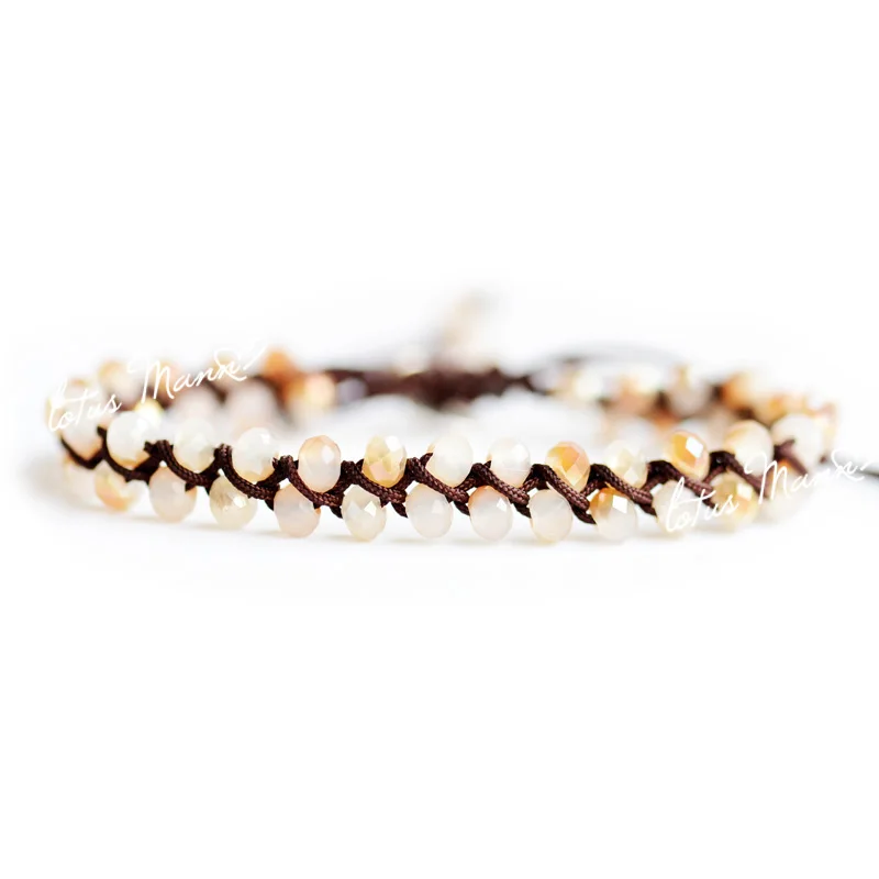 

Lotus mann champagne crystal single-circle brown line knitted bracelet