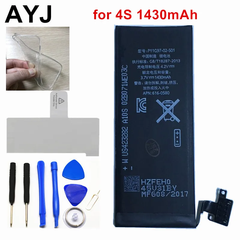 AYJ 100% новый AAAAA 1430 mAh Батарея для iPhone 4 S 4S 5 6 реального Ёмкость Zero цикл бесплатный