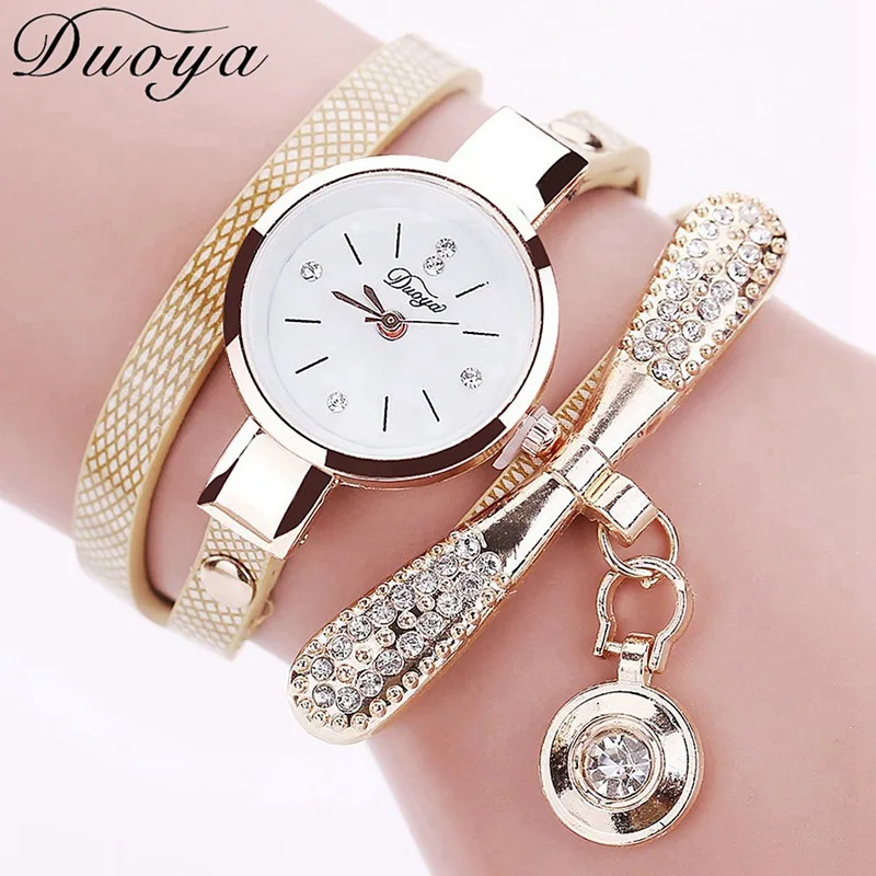 Beige Бренд Duoya, браслет, часы для женщин, роскошный золотой кристалл, Модные кварцевые наручные часы, женские винтажные часы, дропшиппинг - Цвет: Beige