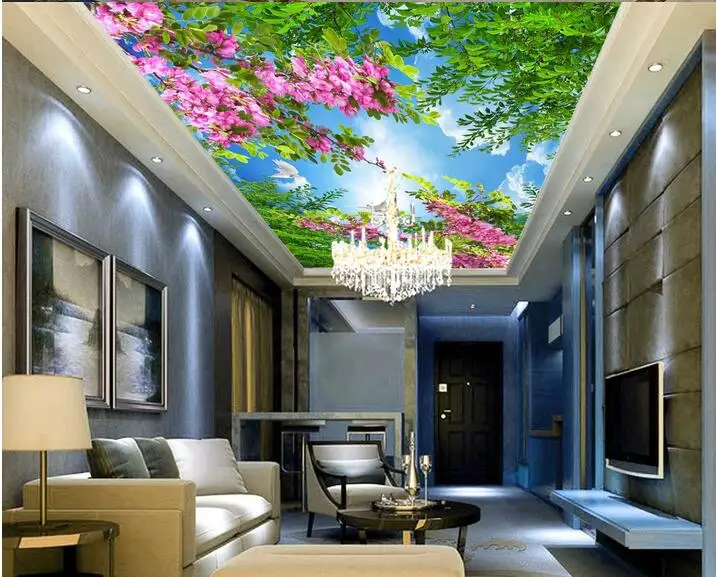 

Пользовательские 3d фото обои, Нетканая картина, стикер на стену, цветы, цветение, небесный зенитный потолок росписи, украшение комнаты, живопись