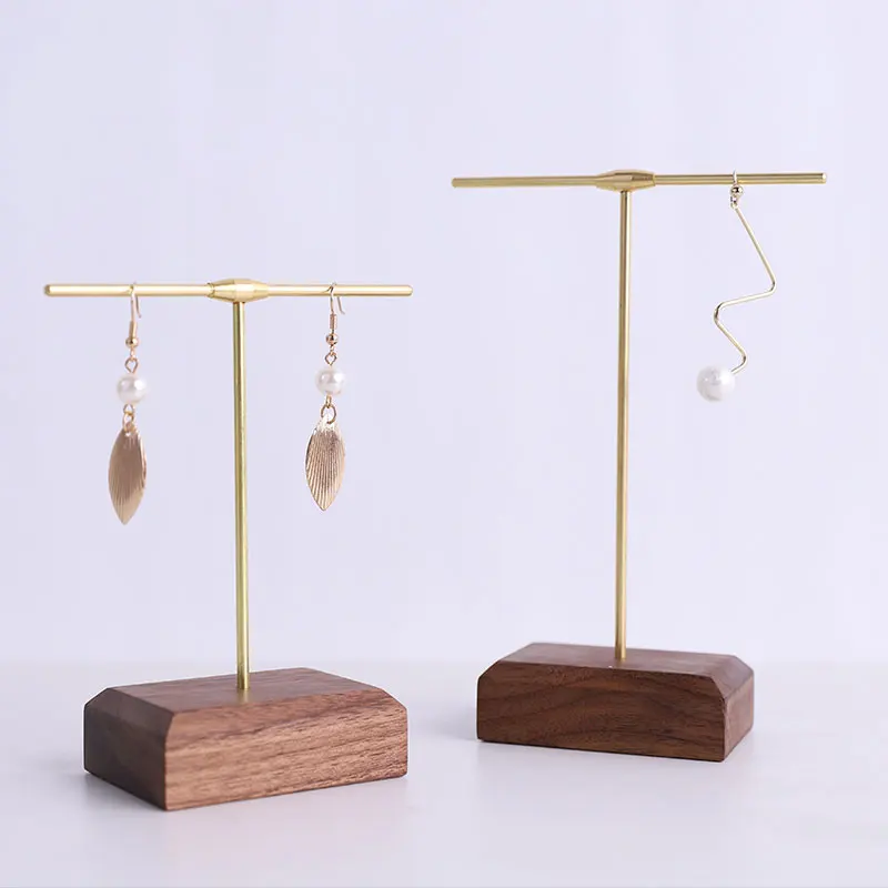 Black Walnut Solid Wood Metal Earrings Display Holder Jewelry Display Stand