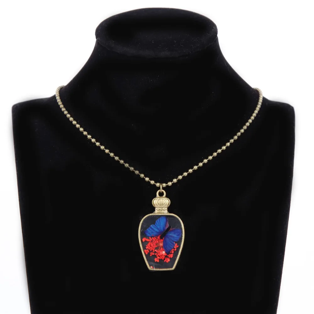 Ретро натуральный сухой цветок кулон антикварная бутылка бабочка ручной работы