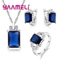 elegant square crystal jewelry set for women pendant necklace earrings rings size 6 7 8 9 elegant fashion accessories wedding