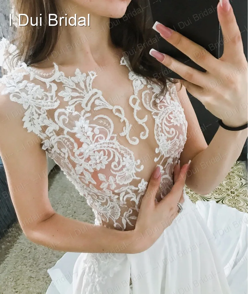 Vestido de noivas прозрачное кружевное свадебное платье с жемчугом и кристаллами, свадебное платье высокого качества, сексуальное свадебное платье