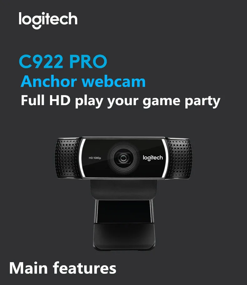 Оригинальная веб-камера с автофокусом logitech C922 PRO Встроенный микрофон Full HD якорная камера со штативом