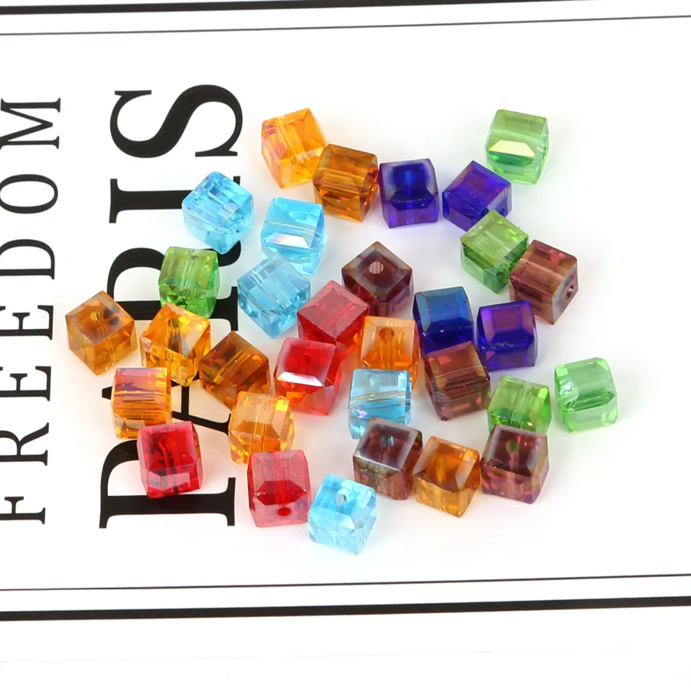 2MM 3MM 4MM 6MM 8MM Cube Glass Beads 10 Colors Square Shape Austrian Crystal Beads Loose Beads for Jewelry Making