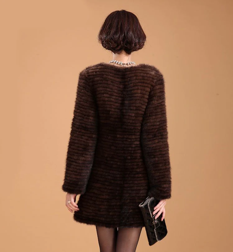 Популярная женская вязаная шуба из меха норки модная Шуба в полоску стиле