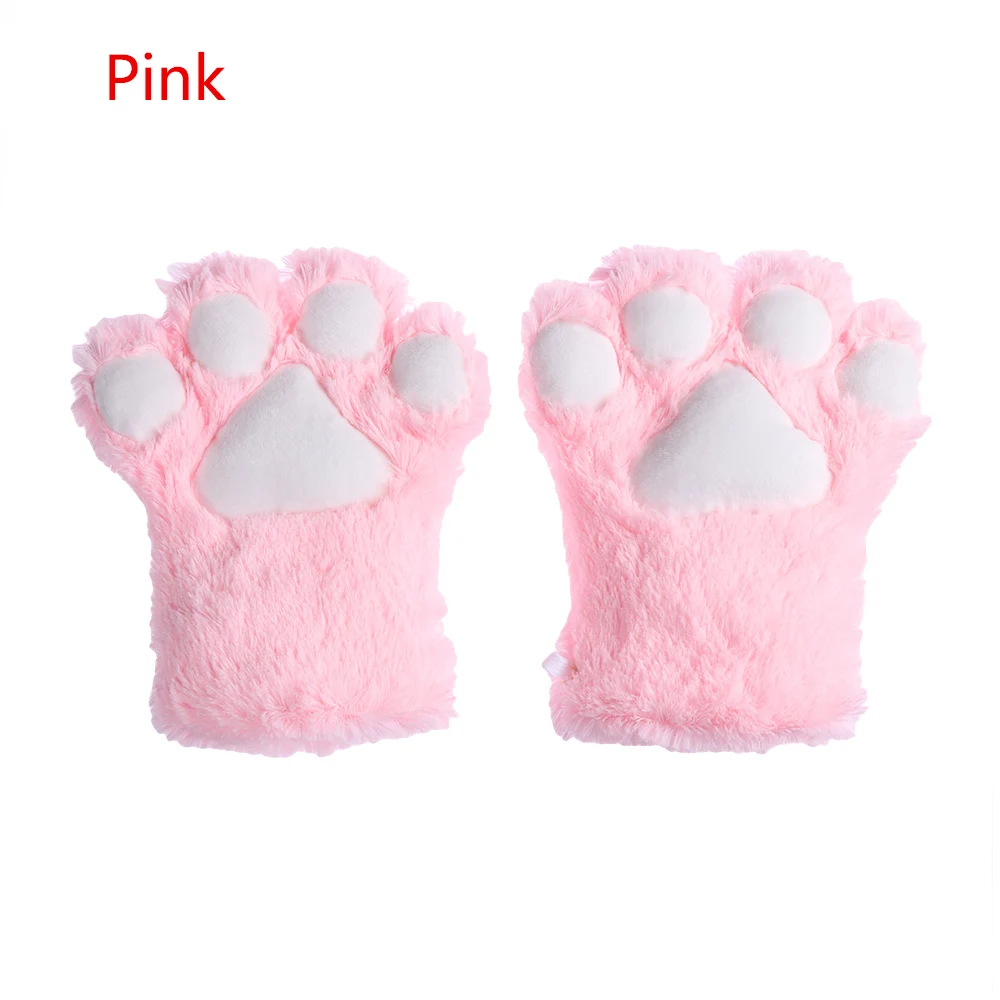 Pink 1 пара, женские, для девочек, милый кот, котенок, лапа, коготь, теплые перчатки, мягкие, аниме, косплей, плюшевые, для Хэллоуина, аксессуары для вечеринки - Цвет: Pink