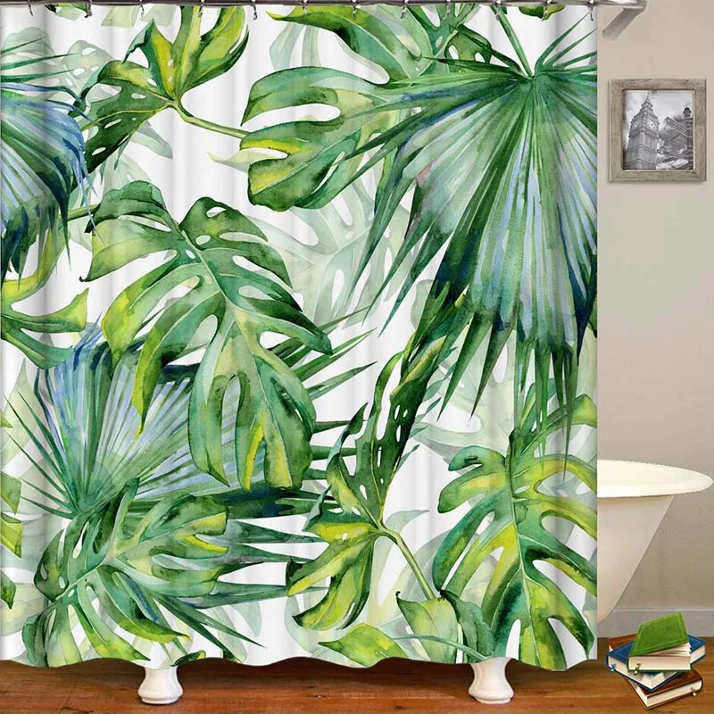 Tropic Green Banana Leaf Plant Number Printing Waterproof Mould Proof Household Bath Curtain Matching C Hanging Type | Дом и сад