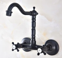 bathroom wall mounted basin faucet 360 degree roation black double handle faucets hot and cold water mixer faucet knf459