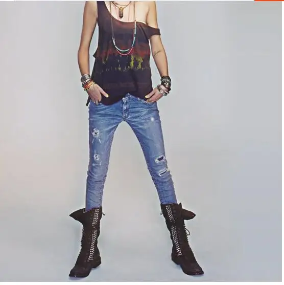 

2021 Punk Style Studded Seattle Western Cowboy Love Boot Black Real Leather Combat Boots Motorcycle Knee High Riding Boots Women