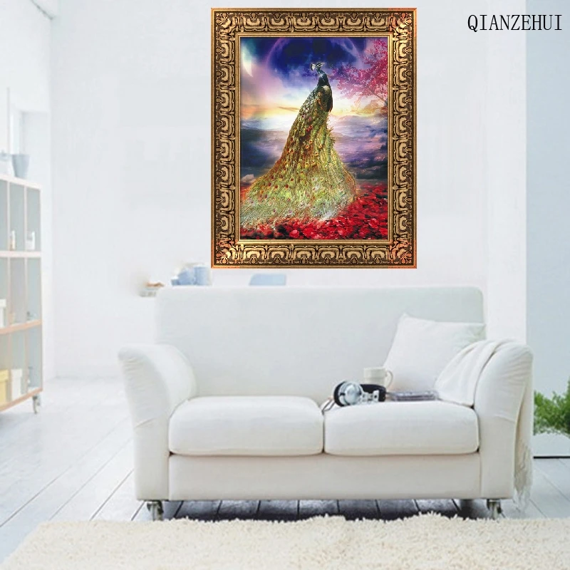 QIANZEHUI DIY квадратные стразы пластиковые поделки алмазная фантазия павлин живопись