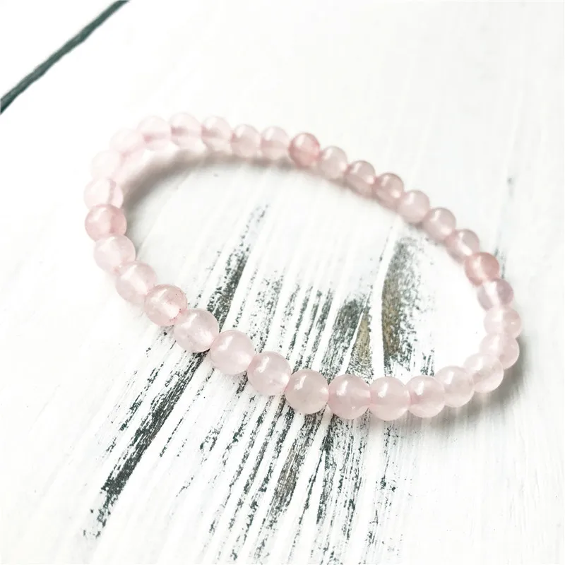 6mm Natural Rosequartz Bracelet Simple Design Style Pink Beads Yoga Mala Prayer Wrist Charm Jewelry Gift For Her | Украшения и