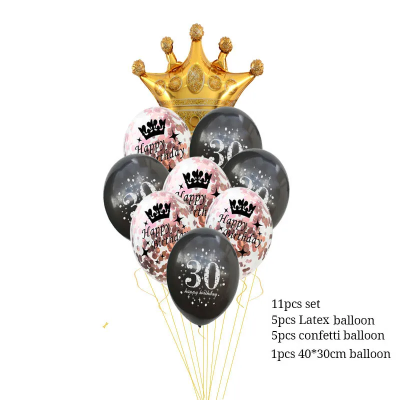11pcs balloon 30 40 50 60 лет воздушные шары на день рождения 30th День Рождения украшения воздушный шар "Конфетти" номер 40th 50th взрослый золотой черный день рождения - Цвет: 11pcs balloon
